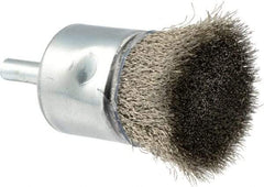 Weiler - 1" Brush Diam, Crimped, End Brush - 1/4" Diam Shank, 22,000 Max RPM - Exact Tool & Supply