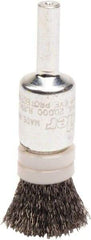 Weiler - 1/2" Brush Diam, Crimped, End Brush - 1/4" Diam Steel Shank, 20,000 Max RPM - Exact Tool & Supply
