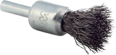Weiler - 1/2" Brush Diam, Crimped, End Brush - 1/4" Diam Steel Shank, 25,000 Max RPM - Exact Tool & Supply