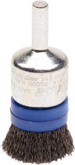Weiler - 3/4" Brush Diam, Crimped, End Brush - 1/4" Diam Steel Shank, 20,000 Max RPM - Exact Tool & Supply