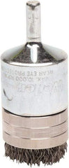 Weiler - 1" Brush Diam, Crimped, End Brush - 1/4" Diam Steel Shank, 10,000 Max RPM - Exact Tool & Supply