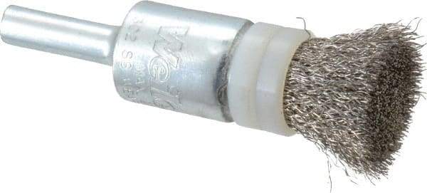 Weiler - 1/2" Brush Diam, Crimped, End Brush - 1/4" Diam Steel Shank, 20,000 Max RPM - Exact Tool & Supply