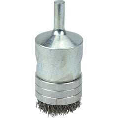 Weiler - End Brushes; Brush Diameter (Inch): 1 ; Fill Material: Stainless Steel ; Filament/Wire Diameter Range (Decimal Inch): 0.0201 and Above ; Filament/Wire Diameter (Decimal Inch): 0.0104 ; Wire Type: Crimped Wire ; Bridled: Yes - Exact Tool & Supply