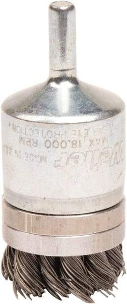 Weiler - 1-1/8" Brush Diam, Knotted, End Brush - 1/4" Diam Shank, 18,000 Max RPM - Exact Tool & Supply
