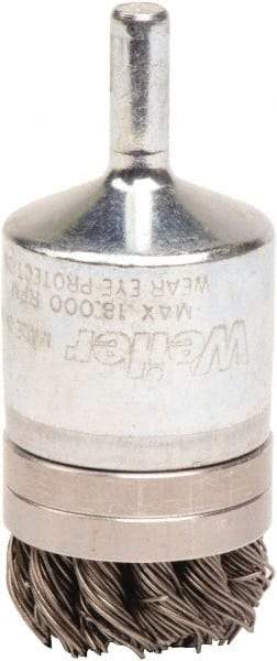Weiler - 1-1/8" Brush Diam, Knotted, End Brush - 1/4" Diam Shank, 18,000 Max RPM - Exact Tool & Supply