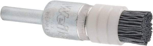 Weiler - 320 Grit, 1/2" Brush Diam,Crimped, End Brush - Extra Fine Grade, 1/4" Diam Shank, 10,000 Max RPM - Exact Tool & Supply