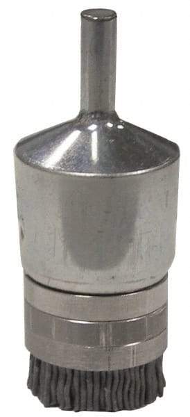 Weiler - 180 Grit, 3/4" Brush Diam, Crimped, End Brush - Very Fine Grade, 1/4" Diam Shank, 10,000 Max RPM - Exact Tool & Supply