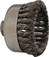 Weiler - 4" Diam, 5/8-11 Threaded Arbor, Steel Fill Cup Brush - 0.035 Wire Diam, 1-1/4" Trim Length, 9,000 Max RPM - Exact Tool & Supply