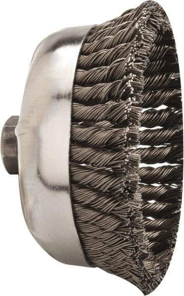 Weiler - 6" Diam, 5/8-11 Threaded Arbor, Steel Fill Cup Brush - 0.035 Wire Diam, 1-3/8" Trim Length, 6,600 Max RPM - Exact Tool & Supply