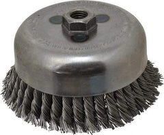 Weiler - 6" Diam, 5/8-11 Threaded Arbor, Steel Fill Cup Brush - 0.035 Wire Diam, 1-3/8" Trim Length, 6,600 Max RPM - Exact Tool & Supply
