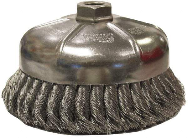 Weiler - 2-3/4" Diam, 3/8-24 Threaded Arbor, Steel Fill Cup Brush - 0.014 Wire Diam, 1" Trim Length, 14,000 Max RPM - Exact Tool & Supply