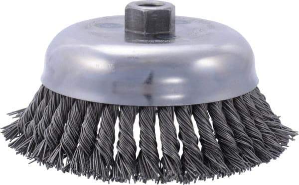Weiler - 6" Diam, 5/8-11 Threaded Arbor, Steel Fill Cup Brush - 0.035 Wire Diam, 1-5/8" Trim Length, 6,000 Max RPM - Exact Tool & Supply