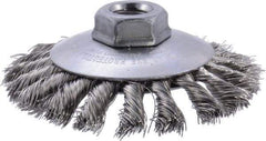 Weiler - 4" OD, 5/8-11 Arbor Hole, Knotted Stainless Steel Wheel Brush - 3/8" Face Width, 3/4" Trim Length, 0.014" Filament Diam, 12,500 RPM - Exact Tool & Supply