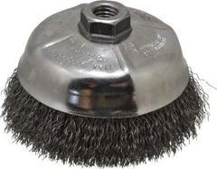 Weiler - 5" Diam, 5/8-11 Threaded Arbor, Steel Fill Cup Brush - 0.014 Wire Diam, 1-1/4" Trim Length, 8,000 Max RPM - Exact Tool & Supply
