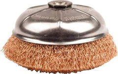 Weiler - 6" Diam, 5/8-11 Threaded Arbor, Bronze Fill Cup Brush - 0.02 Wire Diam, 1-1/4" Trim Length, 6,600 Max RPM - Exact Tool & Supply