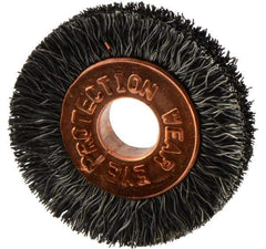 Weiler - 1" OD, 1/4" Arbor Hole, Crimped Steel Wheel Brush - 3/16" Face Width, 1/4" Trim Length, 0.006" Filament Diam, 20,000 RPM - Exact Tool & Supply