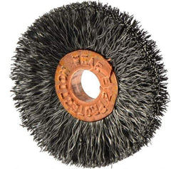 Weiler - 1-1/4" OD, 1/4" Arbor Hole, Crimped Steel Wheel Brush - 1/4" Face Width, 3/8" Trim Length, 0.006" Filament Diam, 20,000 RPM - Exact Tool & Supply