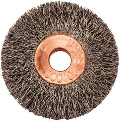 Weiler - 1-3/8" OD, 1/4" Arbor Hole, Crimped Steel Wheel Brush - 1/4" Face Width, 3/8" Trim Length, 0.008" Filament Diam, 20,000 RPM - Exact Tool & Supply