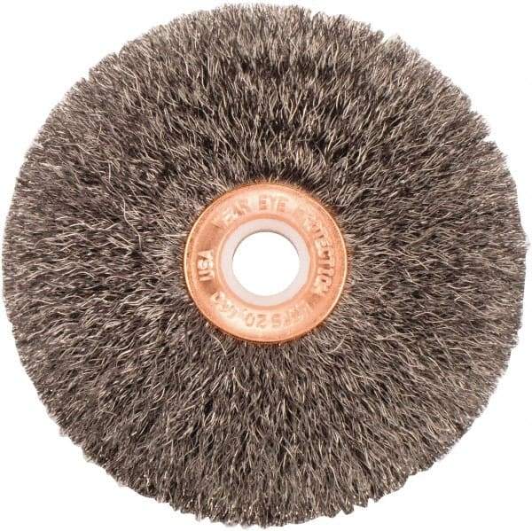 Weiler - 3" OD, 1/2" Arbor Hole, Crimped Steel Wheel Brush - 5/8" Face Width, 1" Trim Length, 0.006" Filament Diam, 20,000 RPM - Exact Tool & Supply