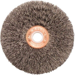 Weiler - 3" OD, 1/2" Arbor Hole, Crimped Steel Wheel Brush - 5/8" Face Width, 1" Trim Length, 0.006" Filament Diam, 20,000 RPM - Exact Tool & Supply