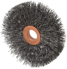 Weiler - 3" OD, 1/2" Arbor Hole, Crimped Steel Wheel Brush - 5/8" Face Width, 1" Trim Length, 0.0104" Filament Diam, 20,000 RPM - Exact Tool & Supply