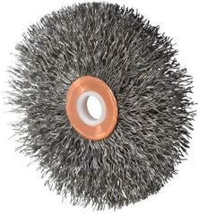 Weiler - 3" OD, 1/2" Arbor Hole, Crimped Steel Wheel Brush - 5/8" Face Width, 1" Trim Length, 0.014" Filament Diam, 20,000 RPM - Exact Tool & Supply