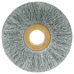 Weiler - Wheel Brushes; Outside Diameter (Inch): 3 ; Arbor Hole Thread Size: 5/8 ; Wire Type: Crimped Wire ; Fill Material: Steel ; Face Width (Inch): 5/8 ; Trim Length (Inch): 15/16 - Exact Tool & Supply