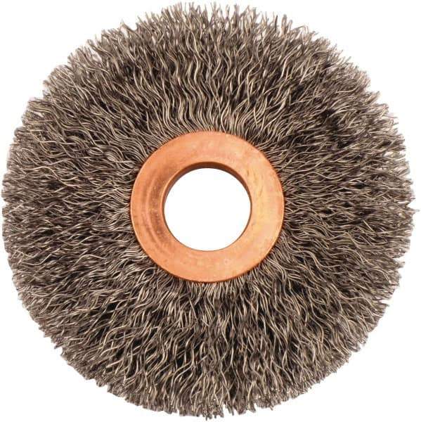 Weiler - 3" OD, 5/8" Arbor Hole, Crimped Steel Wheel Brush - 5/8" Face Width, 15/16" Trim Length, 0.0118" Filament Diam, 20,000 RPM - Exact Tool & Supply