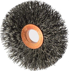 Weiler - 3" OD, 5/8" Arbor Hole, Crimped Steel Wheel Brush - 5/8" Face Width, 15/16" Trim Length, 0.014" Filament Diam, 20,000 RPM - Exact Tool & Supply