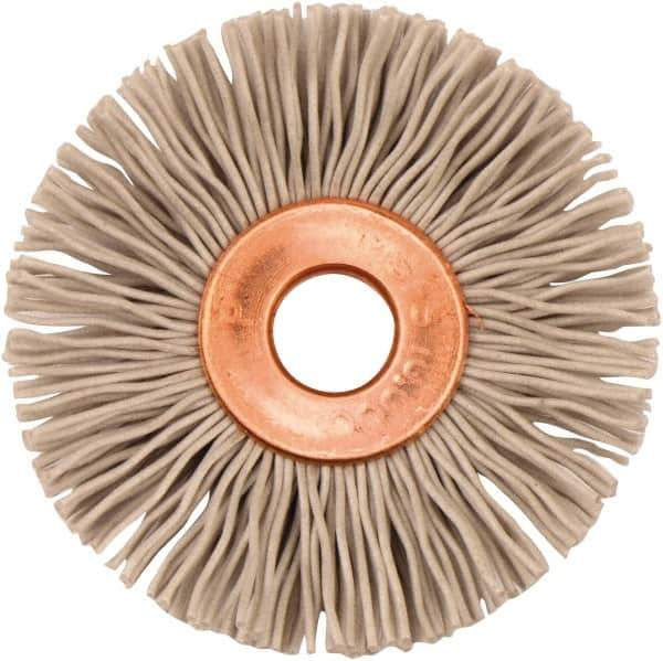 Weiler - 1-3/8" OD, 1/4" Arbor Hole, Nylon Wheel Brush - 5/16" Face Width, 3/8" Trim Length, 0.018" Filament Diam, 10,000 RPM - Exact Tool & Supply