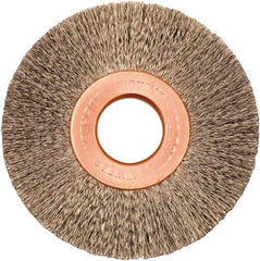 Weiler - 2" OD, 1/2" Arbor Hole, Crimped Stainless Steel Wheel Brush - 3/8" Face Width, 1/2" Trim Length, 0.005" Filament Diam, 20,000 RPM - Exact Tool & Supply