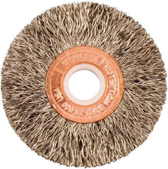 Weiler - 2" OD, 1/2" Arbor Hole, Crimped Stainless Steel Wheel Brush - 3/8" Face Width, 1/2" Trim Length, 0.0118" Filament Diam, 20,000 RPM - Exact Tool & Supply