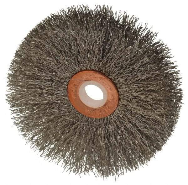 Weiler - 3" OD, 1/2" Arbor Hole, Crimped Stainless Steel Wheel Brush - 5/8" Face Width, 1" Trim Length, 0.008" Filament Diam, 20,000 RPM - Exact Tool & Supply
