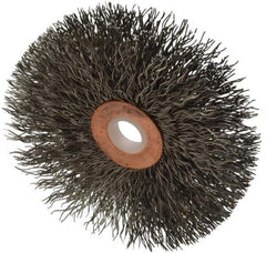 Weiler - 3" OD, 1/2" Arbor Hole, Crimped Stainless Steel Wheel Brush - 5/8" Face Width, 1" Trim Length, 0.014" Filament Diam, 20,000 RPM - Exact Tool & Supply