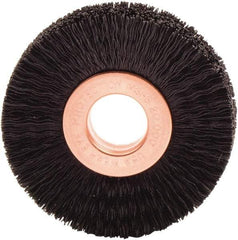 Weiler - 2" OD, 1/2" Arbor Hole, Nylon Wheel Brush - 3/8" Face Width, 1/2" Trim Length, 0.01" Filament Diam, 20,000 RPM - Exact Tool & Supply