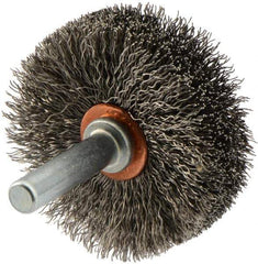 Weiler - 1-3/4" OD, 1/4" Shank Diam, Crimped Stainless Steel Wheel Brush - 1/2" Face Width, 5/8" Trim Length, 0.008" Filament Diam, 20,000 RPM - Exact Tool & Supply