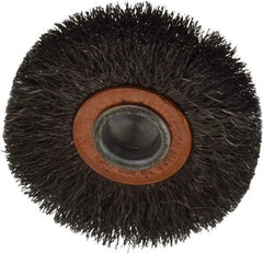 Weiler - 2" OD, 1/4" Shank Diam, Crimped Steel Wheel Brush - 3/8" Face Width, 1/2" Trim Length, 0.006" Filament Diam, 20,000 RPM - Exact Tool & Supply
