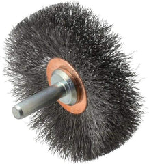 Weiler - 2-1/2" OD, 1/4" Shank Diam, Crimped Steel Wheel Brush - 3/8" Face Width, 3/4" Trim Length, 0.006" Filament Diam, 20,000 RPM - Exact Tool & Supply