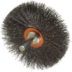 Weiler - 3" OD, 1/4" Shank Diam, Crimped Steel Wheel Brush - 1/2" Face Width, 1" Trim Length, 0.008" Filament Diam, 20,000 RPM - Exact Tool & Supply