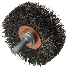 Weiler - 2-1/2" OD, 1/4" Shank Diam, Crimped Steel Wheel Brush - 3/4" Face Width, 11/16" Trim Length, 0.014" Filament Diam, 20,000 RPM - Exact Tool & Supply