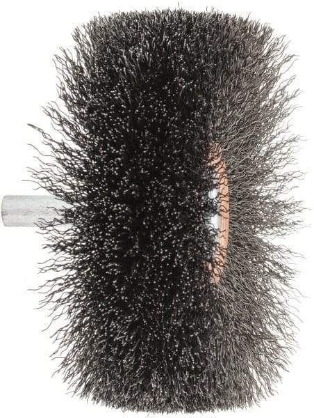 Weiler - 3" OD, 1/4" Shank Diam, Crimped Steel Wheel Brush - 1" Face Width, 15/16" Trim Length, 0.008" Filament Diam, 20,000 RPM - Exact Tool & Supply