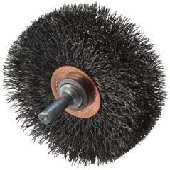Weiler - 3" OD, 1/4" Shank Diam, Crimped Steel Wheel Brush - 1" Face Width, 15/16" Trim Length, 0.0118" Filament Diam, 20,000 RPM - Exact Tool & Supply