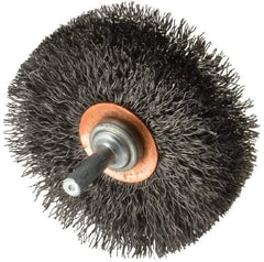 Weiler - 3" OD, 1/4" Shank Diam, Crimped Steel Wheel Brush - 1" Face Width, 15/16" Trim Length, 0.014" Filament Diam, 20,000 RPM - Exact Tool & Supply