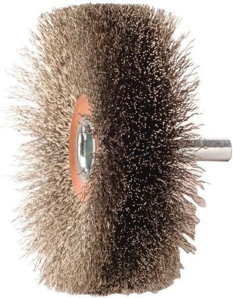 Weiler - 3" OD, 1/4" Shank Diam, Crimped Stainless Steel Wheel Brush - 1" Face Width, 15/16" Trim Length, 0.008" Filament Diam, 20,000 RPM - Exact Tool & Supply