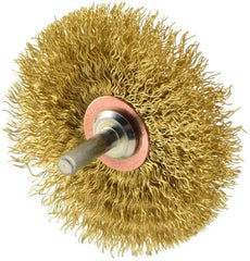 Weiler - 3" OD, 1/4" Shank Diam, Crimped Brass Wheel Brush - 1/2" Face Width, 1" Trim Length, 0.0118" Filament Diam, 20,000 RPM - Exact Tool & Supply