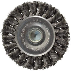 Weiler - 3-1/4" OD, 1/4" Shank Diam, Knotted Steel Wheel Brush - 3/8" Face Width, 5/8" Trim Length, 0.0118" Filament Diam, 25,000 RPM - Exact Tool & Supply