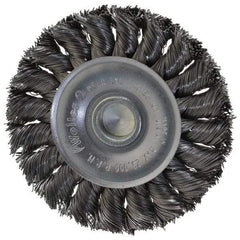 Weiler - 3-1/4" OD, 1/4" Shank Diam, Knotted Steel Wheel Brush - 3/8" Face Width, 5/8" Trim Length, 0.014" Filament Diam, 25,000 RPM - Exact Tool & Supply