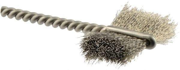 Weiler - 1" Diam Flat Stainless Steel Tube Brush - 0.005" Filament Diam, 5/8" Brush Length, 2-1/4" OAL, 1/8" Diam Shank - Exact Tool & Supply
