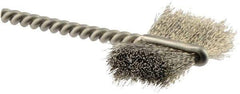 Weiler - 1" Diam Flat Stainless Steel Tube Brush - 0.005" Filament Diam, 5/8" Brush Length, 2-1/4" OAL, 1/8" Diam Shank - Exact Tool & Supply