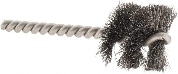 Weiler - 1-1/8" Diam Helical Steel Tube Brush - 0.008" Filament Diam, 1" Brush Length, 3-1/2" OAL, 1/4" Diam Stainless Steel Shank - Exact Tool & Supply